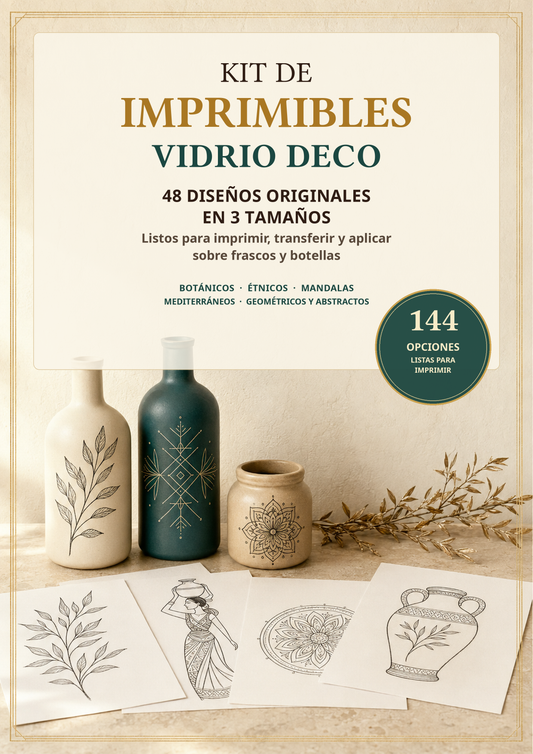 Kit de Imprimibles: 48 diseños en 3 tamaños, listos para imprimir y transferir sobre tus piezas de Vidrio Deco.
